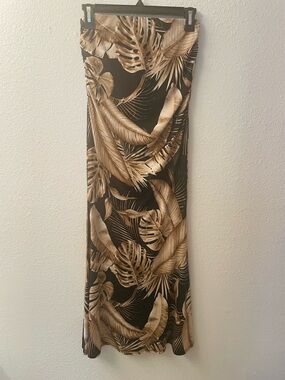 Tropical Leaf Print Maxi Skirt - Black & Tan